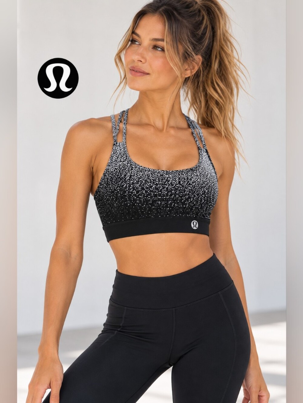 lululemon Athletica Black & White Speckle Strappy Sports Bra